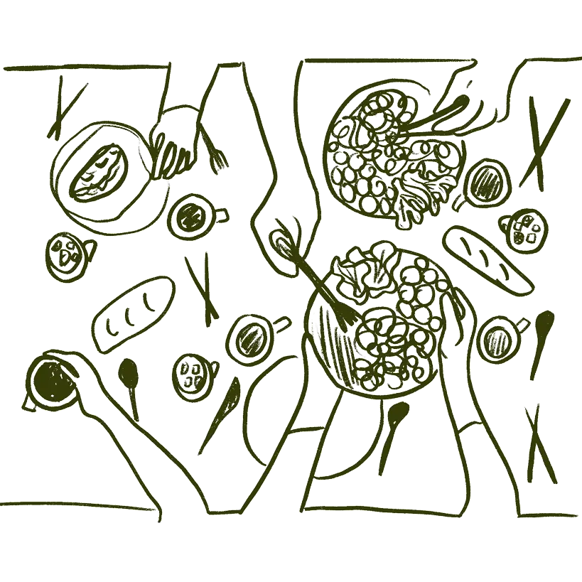 Illustration af et fælles måltid
